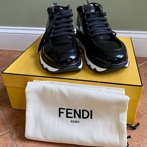 Fendi Men's Logo Black Chunky Leather Sneakers